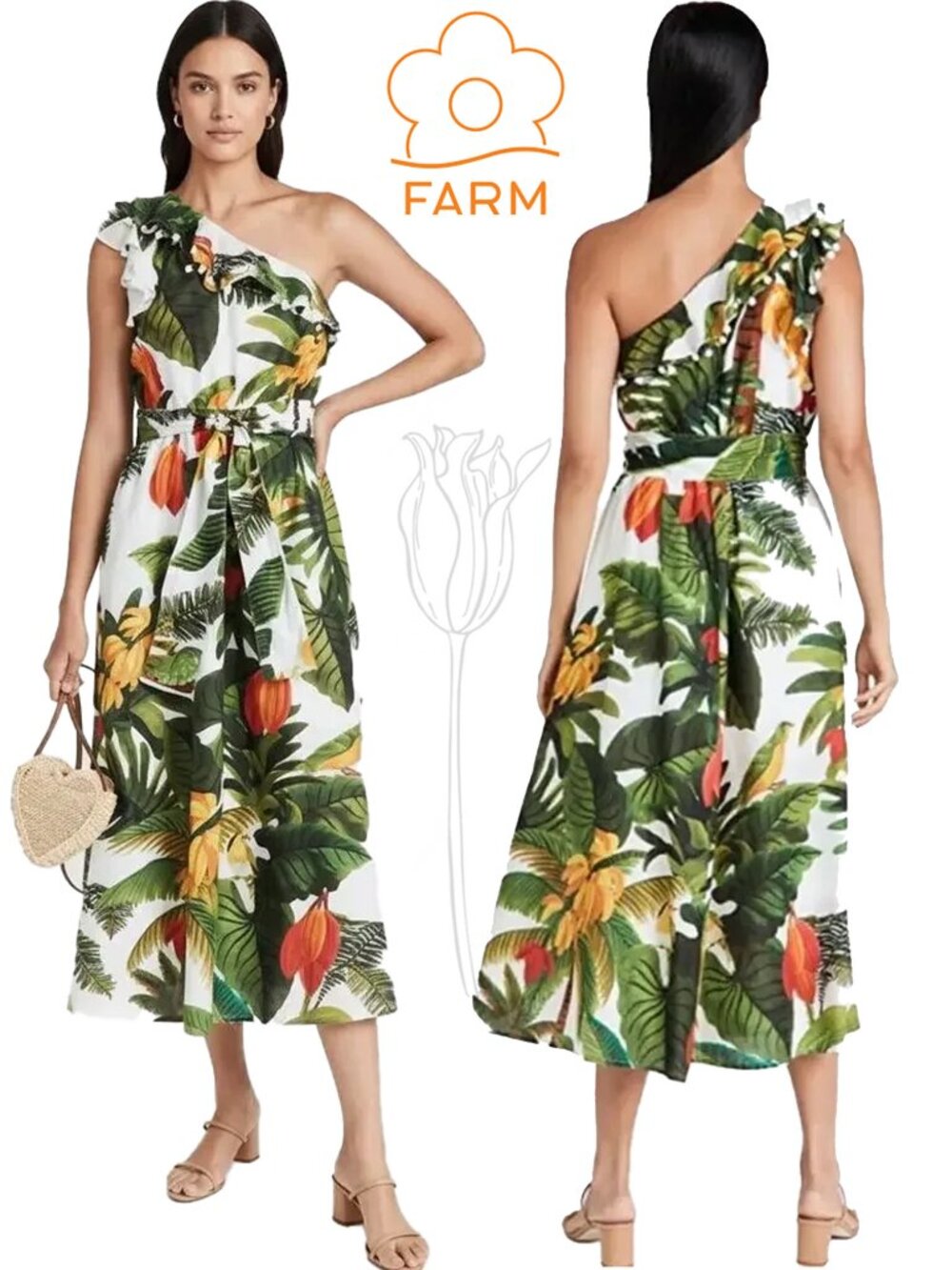 FARM RIO Cocoa Forest One Shoulder Dress